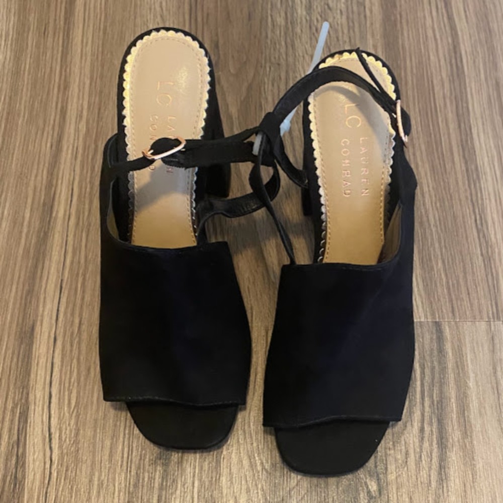 NWT Lauren Conrad Black Open Toe Heels 8